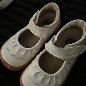 Livie & Luca Cream Mary Jane Shoes with Ruffled Toe